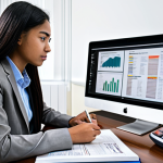 A focused individual, dressed in modest professional attire, diligently studying at a well-organized desk. The desk is adorned with financial textbooks, charts, and a laptop displaying intricate financial data. The setting is a quiet, well-lit study room or a professional home office, with a subtle sense of vastness in the background, implying the depth of knowledge. The subject maintains a natural, thoughtful pose, with perfect anatomy and correct proportions, well-formed hands, and proper finger count. Professional photography, high-resolution, sharp focus. Fully clothed, appropriate attire, safe for work, appropriate content, professional, family-friendly.