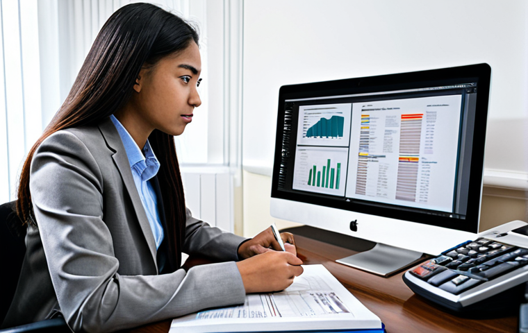 A focused individual, dressed in modest professional attire, diligently studying at a well-organized desk. The desk is adorned with financial textbooks, charts, and a laptop displaying intricate financial data. The setting is a quiet, well-lit study room or a professional home office, with a subtle sense of vastness in the background, implying the depth of knowledge. The subject maintains a natural, thoughtful pose, with perfect anatomy and correct proportions, well-formed hands, and proper finger count. Professional photography, high-resolution, sharp focus. Fully clothed, appropriate attire, safe for work, appropriate content, professional, family-friendly.