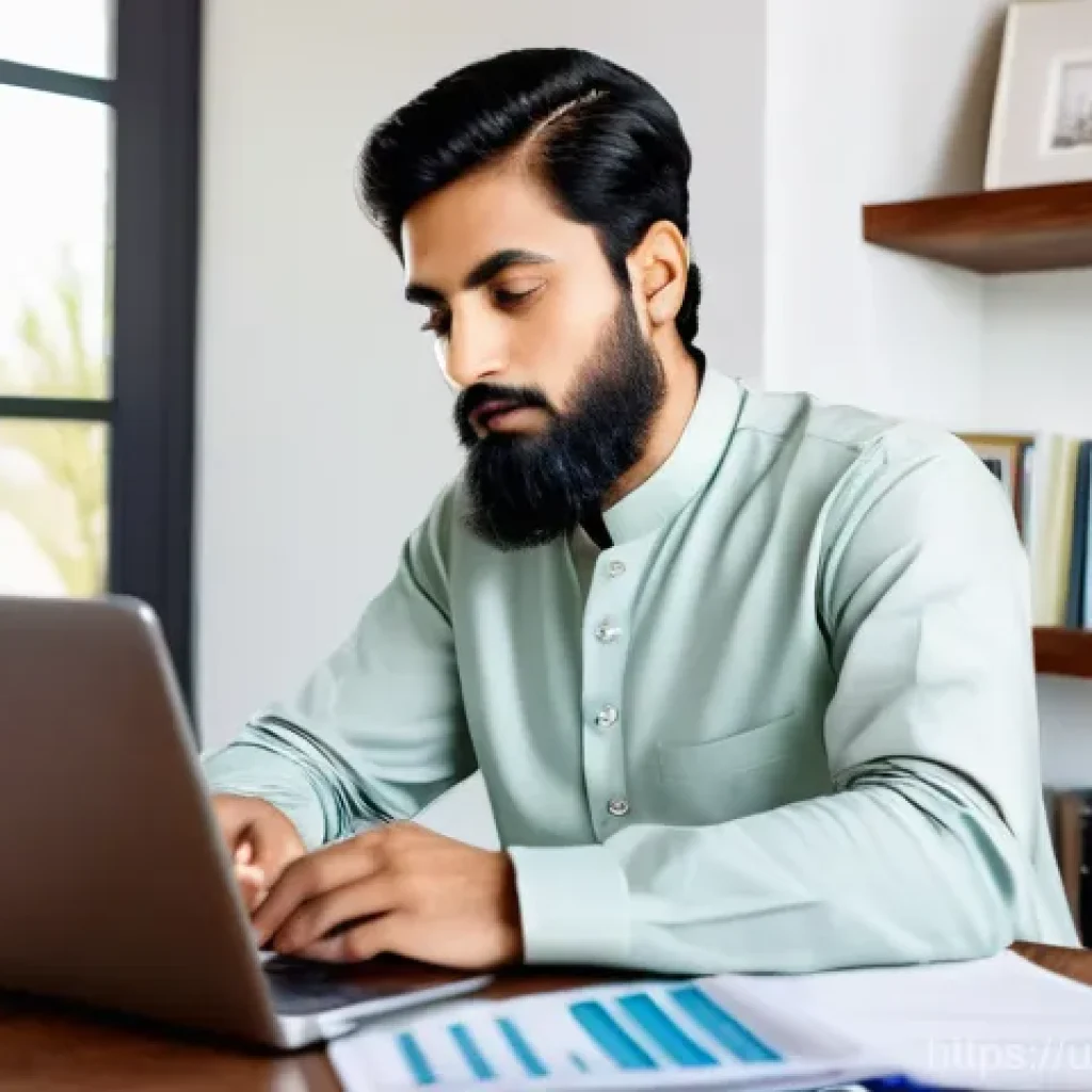 펀드투자상담사와 보험 상품의 차이 - **Financial Crossroads in a Modern Pakistani Home**
    A thoughtful young Pakistani man, in his lat...