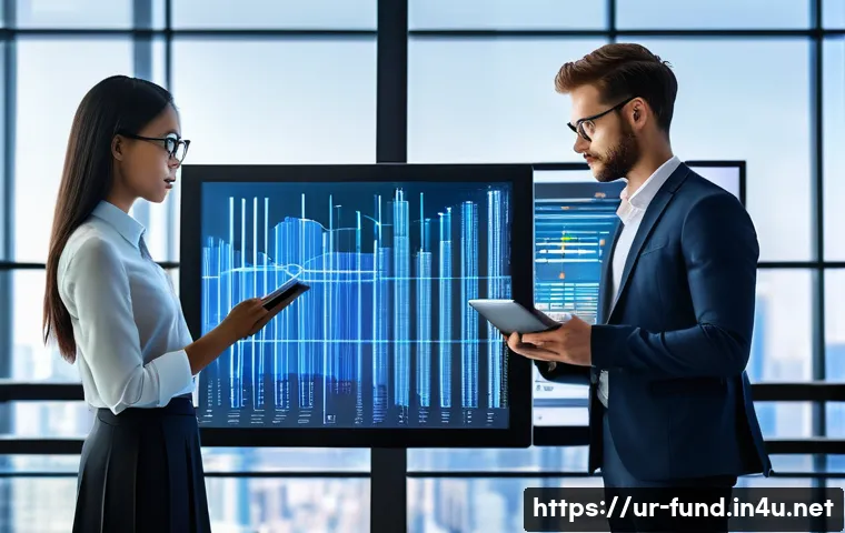 펀드투자상담사와 고객 데이터 분석 - **Prompt:** A diverse group of young, professional individuals, dressed in modern business casual at...