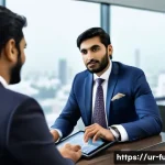 펀드투자상담사와 고객 신뢰 구축 사례 - A professional financial advisor of South Asian descent, wearing formal business attire with a neatl...