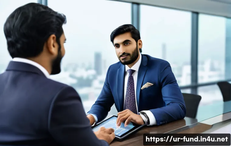 펀드투자상담사와 고객 신뢰 구축 사례 - A professional financial advisor of South Asian descent, wearing formal business attire with a neatl...