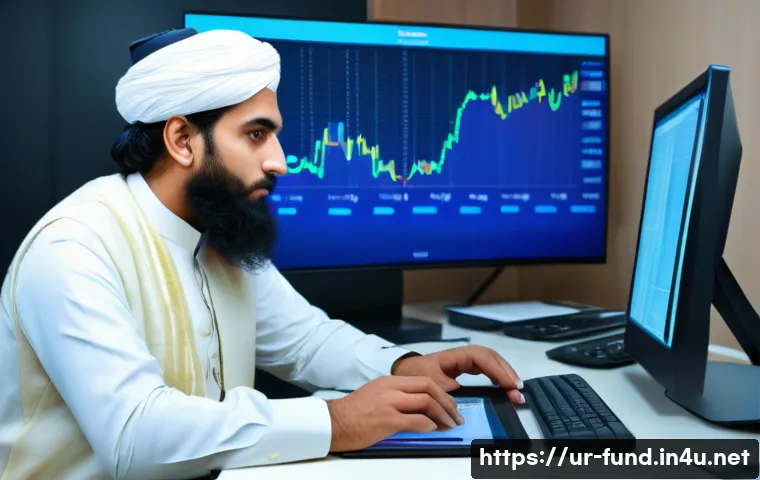 펀드투자상담사 직업군의 다변화 - A professional Urdu-speaking fund investment consultant sitting at a modern desk with multiple digit...