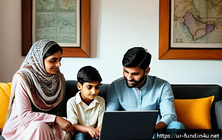 펀드투자상담사와 고객 재무 건강 관리 - A modern South Asian family sitting around a wooden table in a cozy living room, discussing financia...
