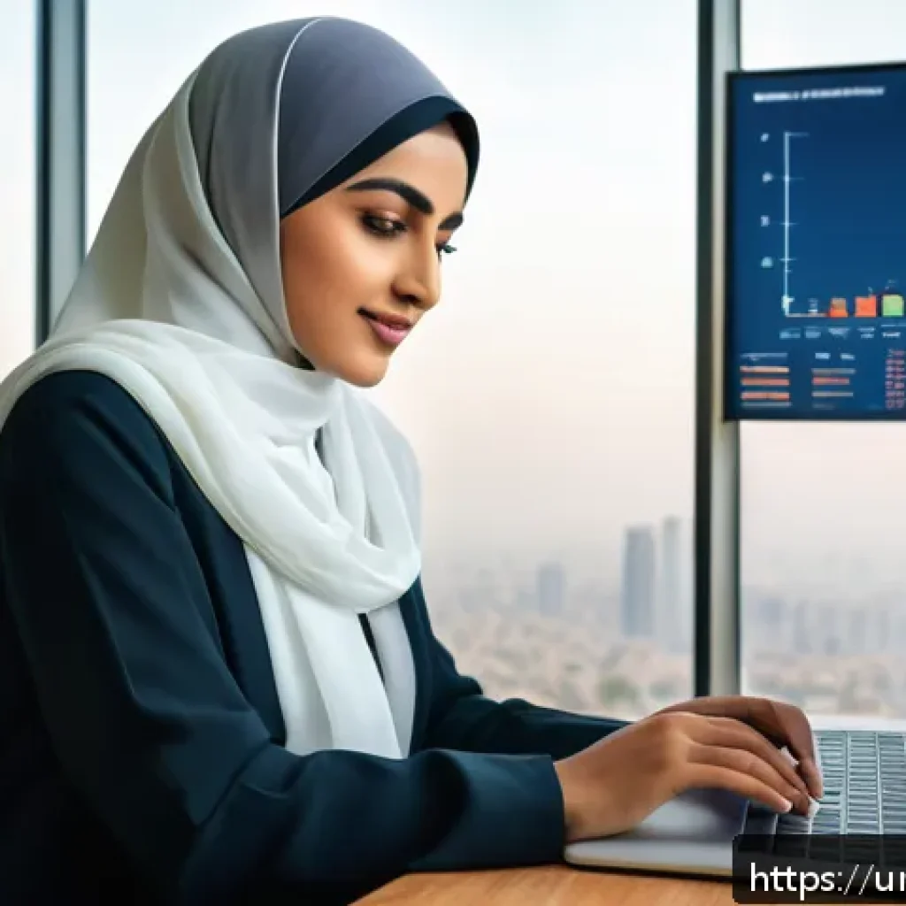 펀드투자상담사로서 고객 투자 성공 사례 - A modern Pakistani young professional woman sitting at a desk in a sleek home office, surrounded by ...