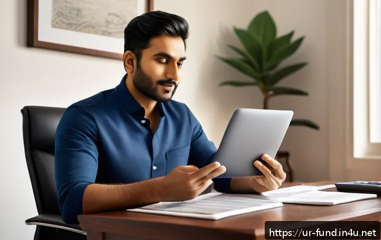 펀드투자상담사 직무의 미래 변화 - A modern digital investment scene featuring a South Asian man in his 30s, wearing smart casual attir...