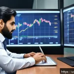 Home 21 펀드투자상담사 시험 합격자를 위한 다음 단계 - A professional Urdu-speaking fund investment consultant in a modern office, analyzing digital financ...