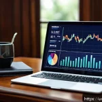 Home 18 펀드투자상담사 실무에서의 주요 도구 - A modern investment advisor's workspace in Pakistan, showing a sleek laptop screen displaying real-t...