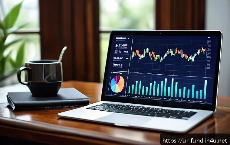 펀드투자상담사 실무에서의 주요 도구 - A modern investment advisor's workspace in Pakistan, showing a sleek laptop screen displaying real-t...